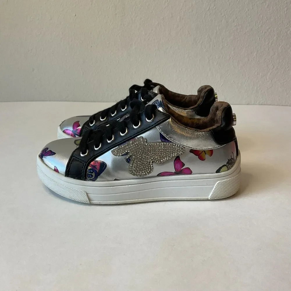 Steve Madden JWINGS Sneakers Silver Multicolor Girls Size 13 Glitter‎ Butterfly